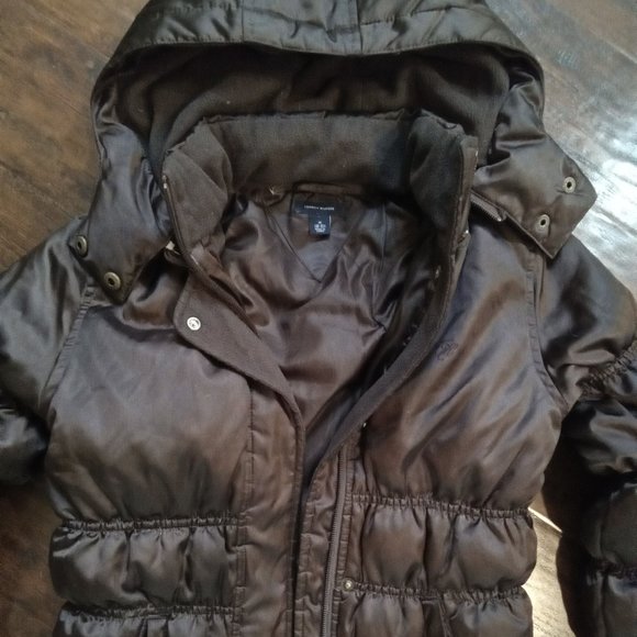Tommy Hilfiger Glossy Brown Puffer Coat with Detachable Hood Medium 7/8 - Picture 2 of 4